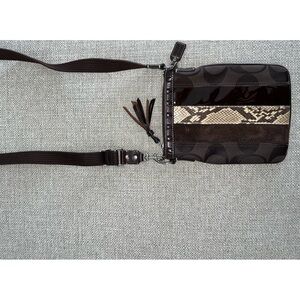 Coach Authentic Crossbody, brown signature canvas, adjustable strap, like new.
